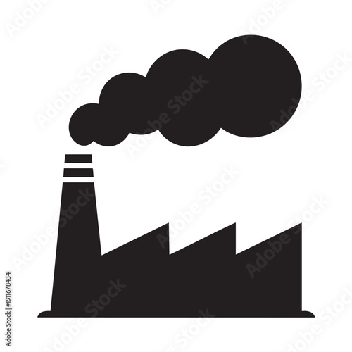 Industrial factory with smokestack emitting thick smoke into the atmosphere representing pollution and environmental concerns