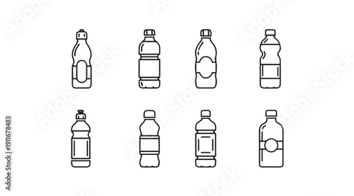 Various Plastic Bottles Collection Line Art Icon Set