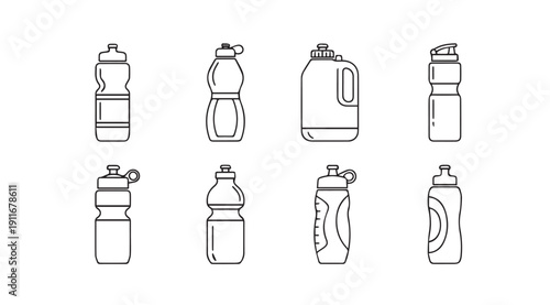 Various Water Bottles Collection Icon Set Vector Illustration