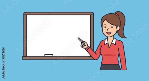 Woman Cartoon Character Pointing at Whiteboard 1.