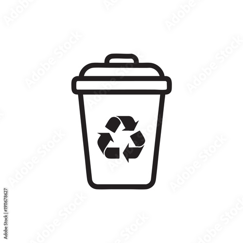 Simple black and white graphic illustration of a recycling bin symbolizing environmental responsibility and recycling