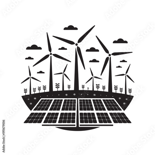 Renewable energy sources wind turbines and solar panels working together for a sustainable future with clean energy generation