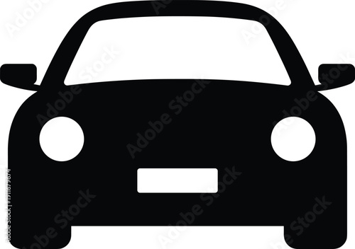 Minimalist black car silhouette icon isolated on white background representing automobile transport, vehicle symbol, modern flat design graphic illustration for branding templates