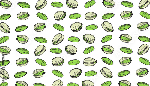 Pistachio pattern background. pistachio seed Seamless pattern Hand drawn sketch. Doodle pistachio nuts seamless pattern