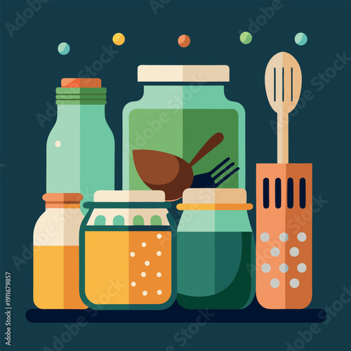 A zero waste kitchen with glass jars and wooden 