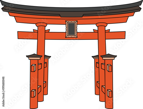 Traditional Japanese Torii Gate with a Frame in the Center untitled vector