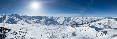 Panoramic view of Skiing area of Les Trois Vallees or The 3 Valleys, France