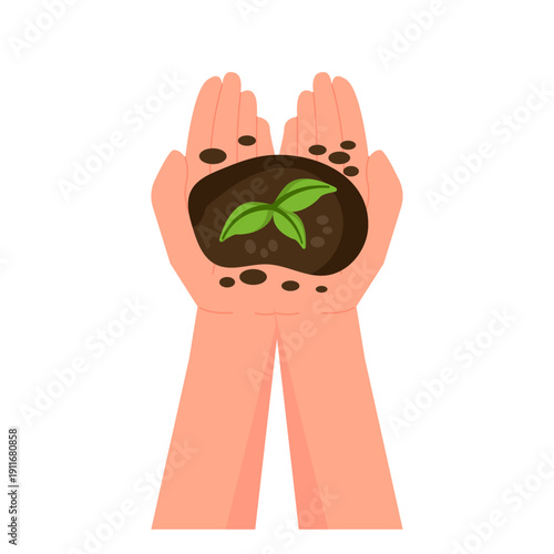 Hands Holding Seedling with Soil