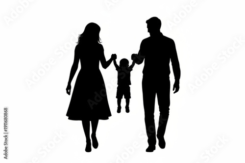 Family Silhouette: Silhouette of a family, capturing a sense of unity and togetherness as they embark on a walk together, hand in hand, symbolizing love and support.