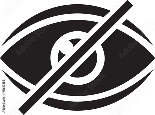 Minimalist Eye Off Icon- Solid Black Vector Silhouette of Hidden Visibility Symbol