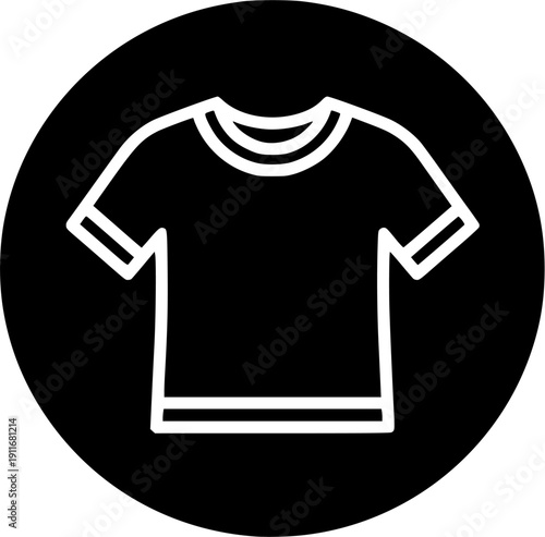 Minimalist basic t-shirt apparel vector silhouette icon in circular frame