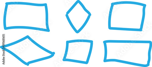 A set of six blue outlined shapes on a white background