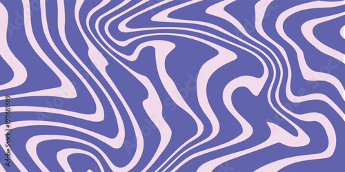 Blue Wavy Lines Abstract Background in Trendy Retro Psychedelic Style. Twisted, Swirled, and Distorted Vector Texture Pattern