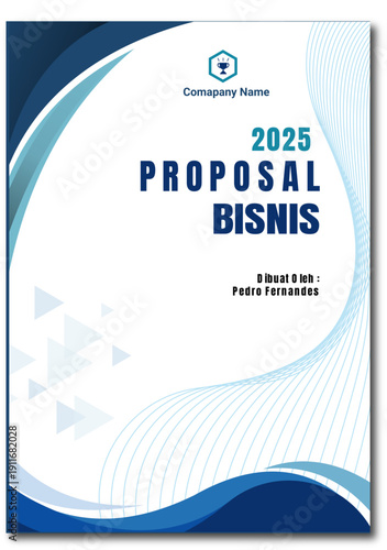 Modern business proposal cover with blue wave design and company logo