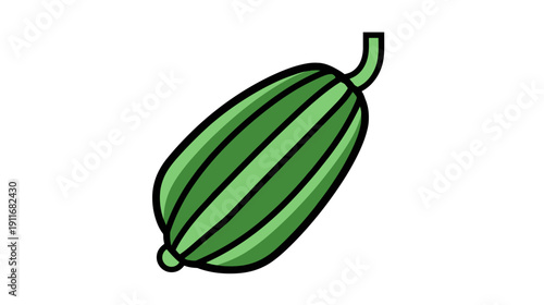 A cartoonish depiction of a green, oblong vegetable, with black outlines and stem