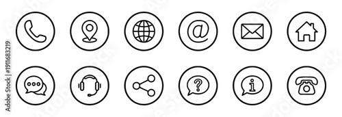 Round contact icons outline version with white background