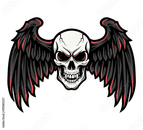 Scary Skull with Spreading Wings, a Symbol of Death and Rebirth