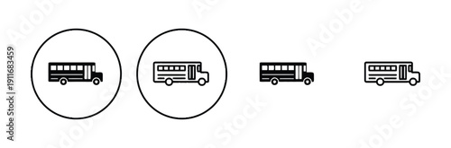 School bus icons in circles and standalone