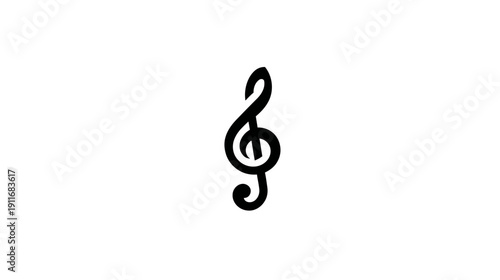 Black treble clef symbol isolated on a white background, representing music and musical notation
