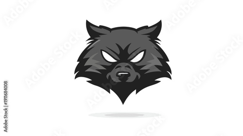 Stylized, grayscale wolf head, centered on white background with drop shadow