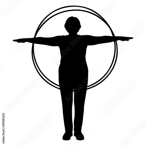 Senior Woman Stretching with Circular Frame Exercise Silhouette Vector