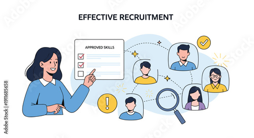 Female human resources manager pointing to an approved skills list during a successful recruitment process for choosing the right job candidates.