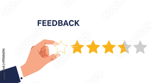 Customer giving positive feedback by selecting five stars for a service rating to show high satisfaction and quality performance for a business.