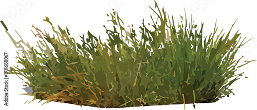 Stylized green grass clump vector illustration for nature design elements and landscape decoration isolated on white background.