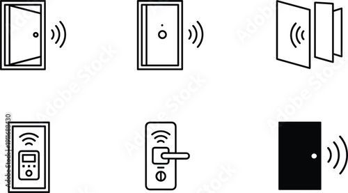 Smart door lock and wireless entry icons set with security access symbols