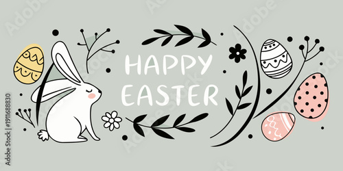 Gemini said

Spring floral Easter greeting card featuring a cute cartoon rabbit with eggs and a bird among nature pattern ornaments and vintage summer flower heart vector illustration