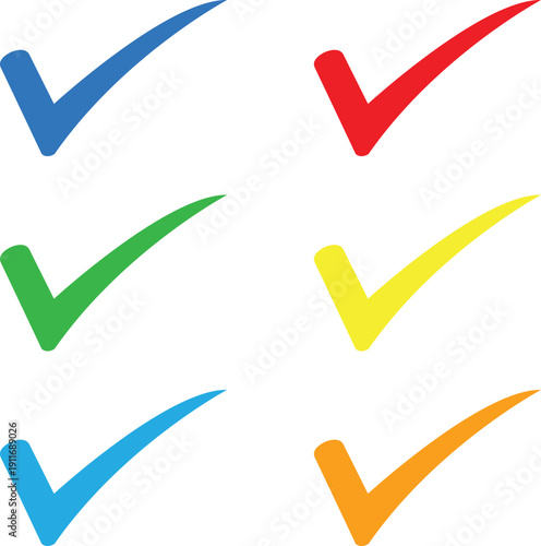 Red check mark, Blue, yellow, cyan, Green, Gold check mark vector illustration.