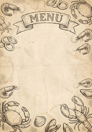 Seafood restaurant vintage menu design