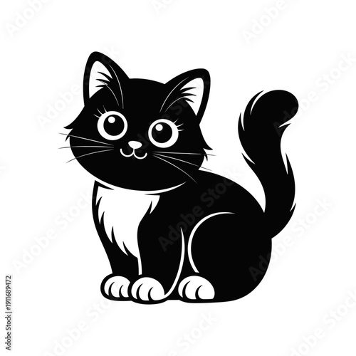 
Cute black and white cartoon cat