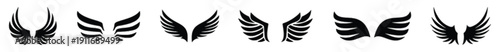 Set of abstract wing designs, angel wings, feather elements, creative and symbolic illustrations