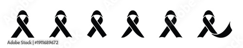 Set of black awareness ribbons for support and remembrance