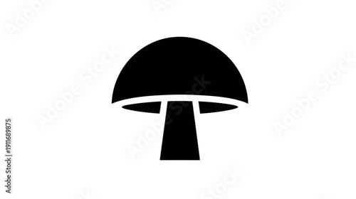 A simple, black-and-white vector illustration of a mushroom with a domed cap and stem
