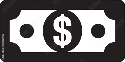 Cash money bill icon with dollar sign symbol in black and white style