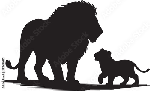 Lion and cub together, showing a tender family moment