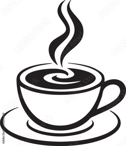 Steaming cup of hot coffee or tea on saucer with steam