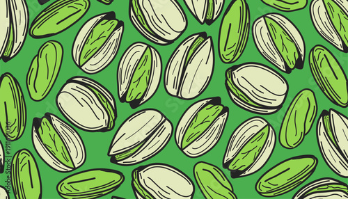 Pistachio pattern background. pistachio seed Seamless pattern Hand drawn sketch. Doodle pistachio nuts seamless pattern