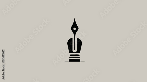 Minimalist black pen with an extended nib and a bulb-like base on a muted tan background