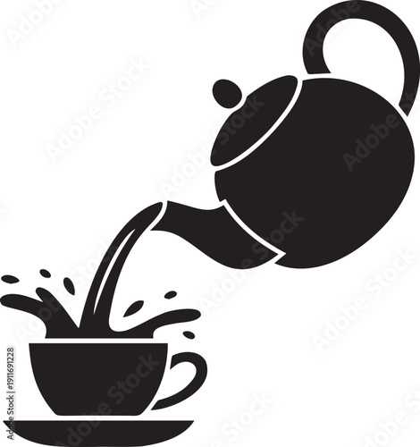 Tea pot pouring tea into cup with splash vector illustration