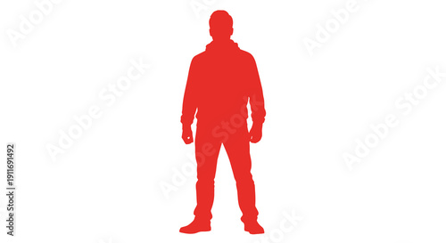 Vibrant silhouette of a man in casual attire, conveying strength and presence on white space