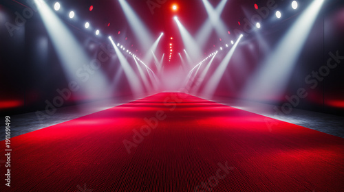 Red carpet stage under bright concert lights
