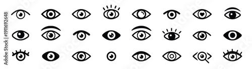 Set of diverse eye icons showcasing different styles emotions and focus points