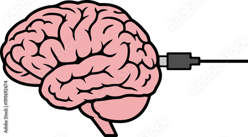 Human Brain Connected to USB Charger Cable Mental Energy Concept