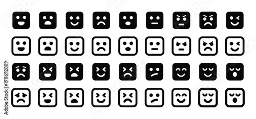 Set of emoji icons expressing a wide range of emotions and facial expressions