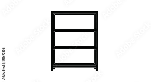 Minimal flat vector illustration of single black bookshelf with three shelves, viewed from front