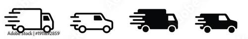 Set of fast delivery truck icons in outline and solid styles