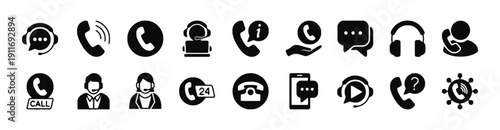 Set of filled icons for customer service and communication themes
